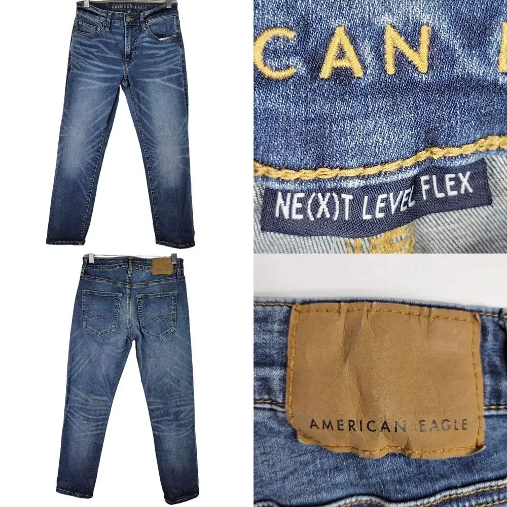 American Eagle AE Jeans Mens Size 28X30 Medium Wash Blue Original Straight Flex